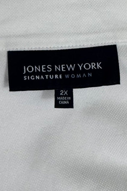 Jones New York 100% Cotton White Blouse with French Cuffs - Size 2X