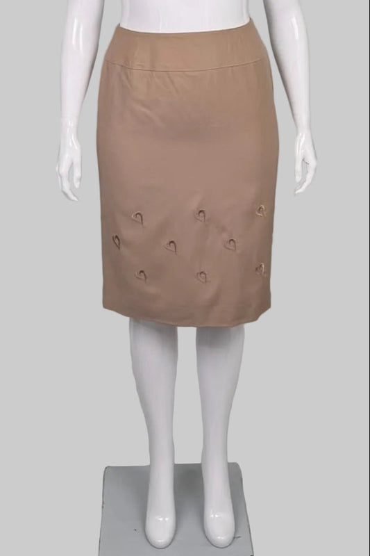 Vintage Cachet D'Or Mansfield Wool Heart Applique Tan Skirt - Size 14