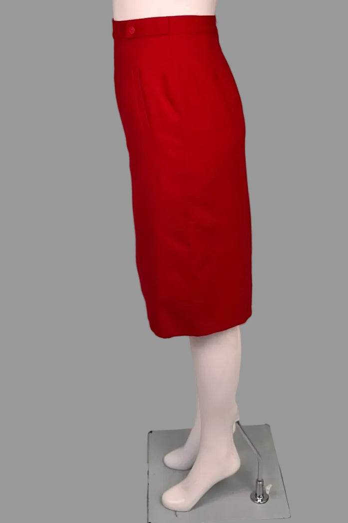 Vintage St Michael UK Pure New Wool Red Pencil Skirt - Size 14
