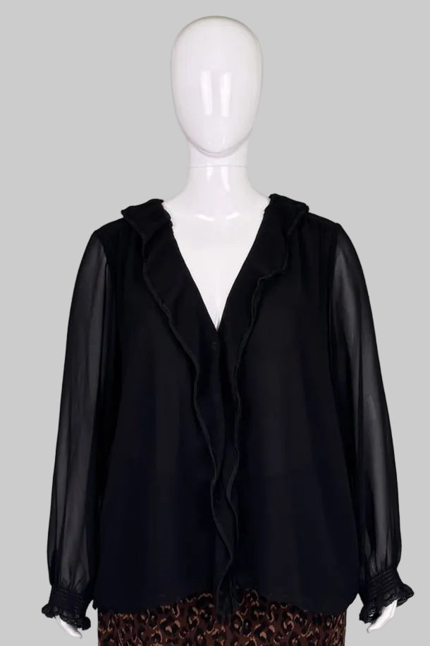 Wilfred Black Sheer Ruffled Chiffon Blouse - Size 2XL