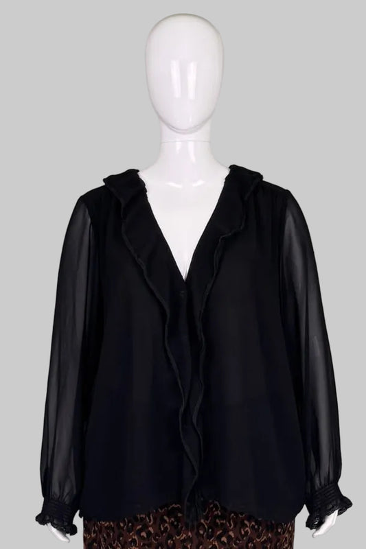 Wilfred Black Sheer Ruffled Chiffon Blouse - Size 2XL