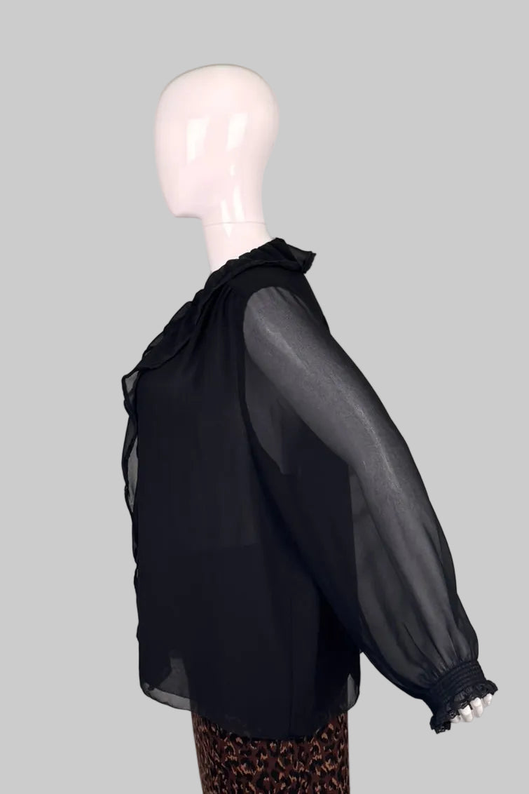 Wilfred Black Sheer Ruffled Chiffon Blouse - Size 2XL