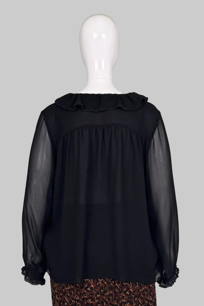 Wilfred Black Sheer Ruffled Chiffon Blouse - Size 2XL