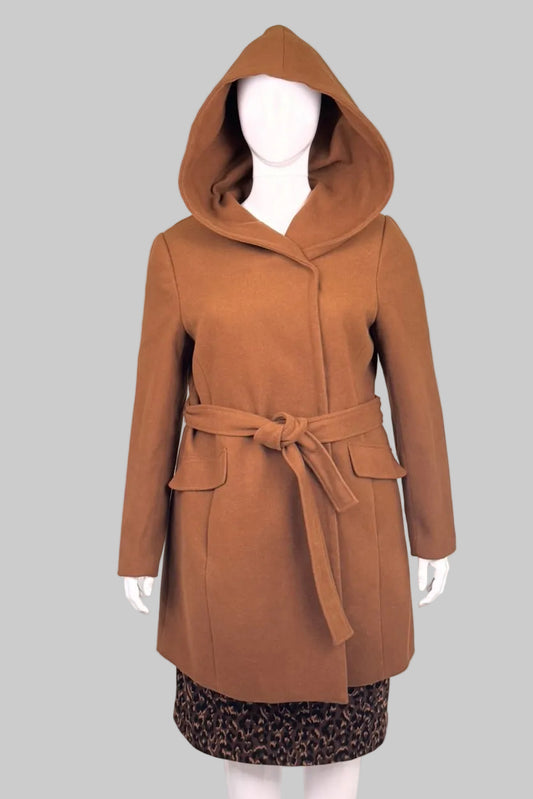 Reitmans Hooded Belted Wool-Blend Camel Coat - Size XL