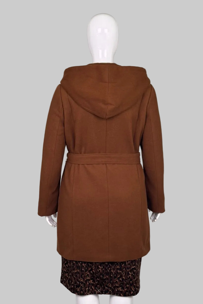 Reitmans Hooded Belted Wool-Blend Camel Coat - Size XL