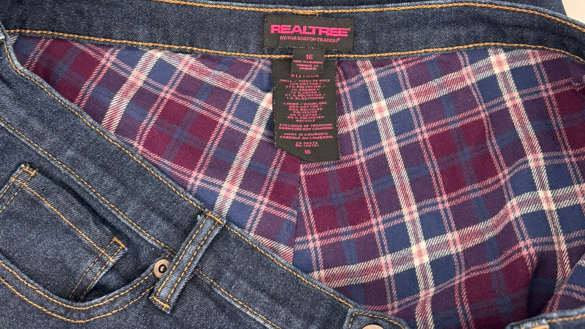 Realtree Flannel-Lined Dark Wash Straight Leg Jeans - Size 16